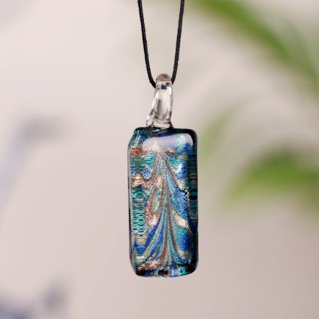 Lampwork Multicolor Rectangle Glass Pendant for Necklace - 1 Piece